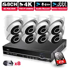 Система видеонаблюдения HKIXDISTE 4K Ultra HD 8 Мп, комплект уличных ip-камер видеонаблюдения, h.265 POE NVR, Белый купол