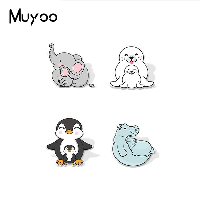 

2021 Новое поступление, животные, пингвин, слон, печать, бегемот, мать и ребенок, ручная работа, эпоксидная смола, акриловые булавки для лацкано...