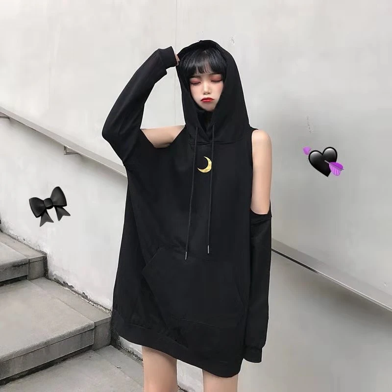 Черная серая толстовка с капюшоном оверсайз Женская Толстовка Harajuku уличная толстовка с капюшоном для женщин модная Корейская Moon Printng Толстовка для женщин