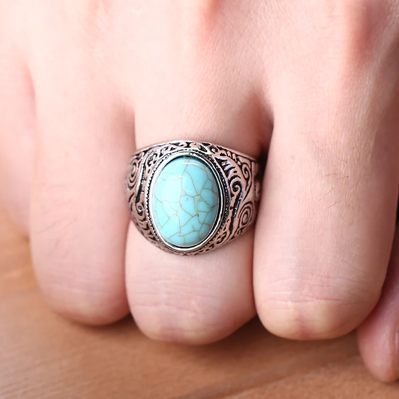 Мужское ретро кольцо очаровательный натуральный камень посеребренное ручной