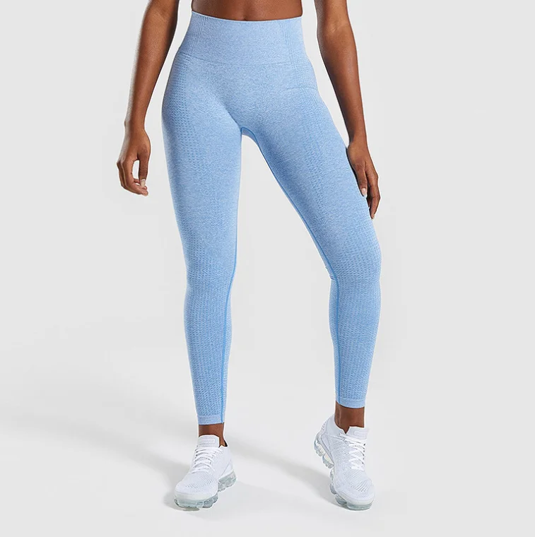 Light blue Женские синие бесшовные леггинсы с контролем живота, Леггинсы для йоги, леггинсы с высокой талией, спортивные Леггинсы для фитнеса, спортзала, спортивные колготки - Цвет: Light blue