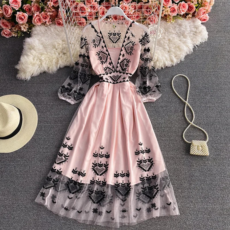 Женское модельное платье с V образным вырезом Сетчатое праздничное пляжное