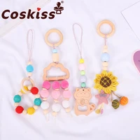 coskiss new baby room decoration pendant color wool bead type wooden ring pendant four piece child molar toy gift
