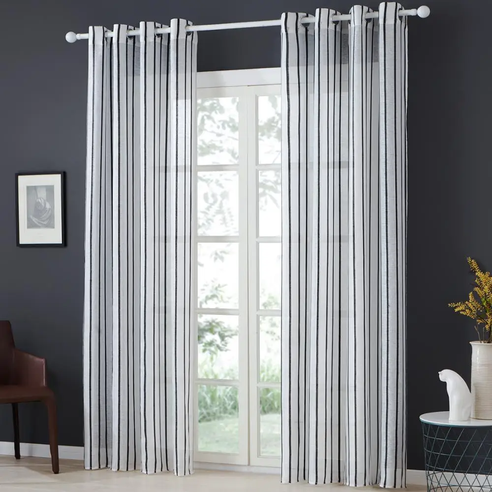 YokiSTG прозрачные Занавески для спальни кухни гостиной в полоску полу вуаль тюль