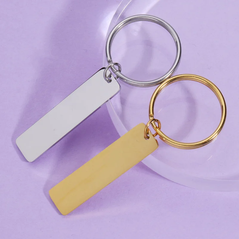 

100% Stainless Steel Rectangle Bar Keychain Blank For Engrave RoseGold/Gold/Black Metal Key Chain Mirror Polished 10pcs