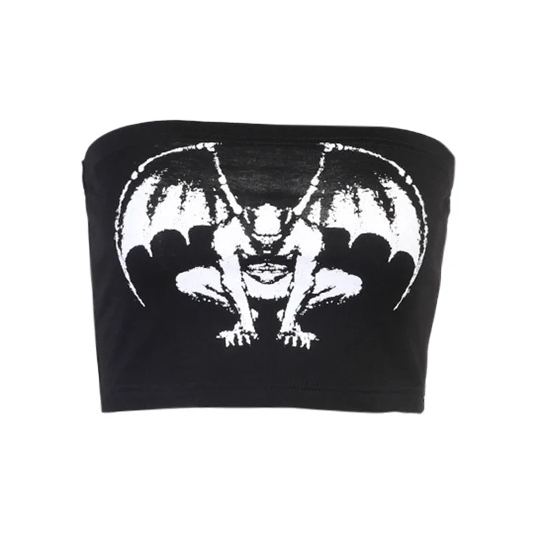 

Gothic Crop Tops Vampire Printed Gothic Clothes Black Mall Goth Aesthetic Clothes 2021 Fashion Summer Women's Goth Sexy Tube top