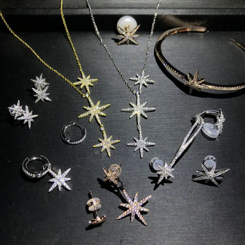 

New 925 pure meteor Earrings hexagon Star Lucky Star Christmas Korean Black Pearl Earrings Fashion light luxury jewelry