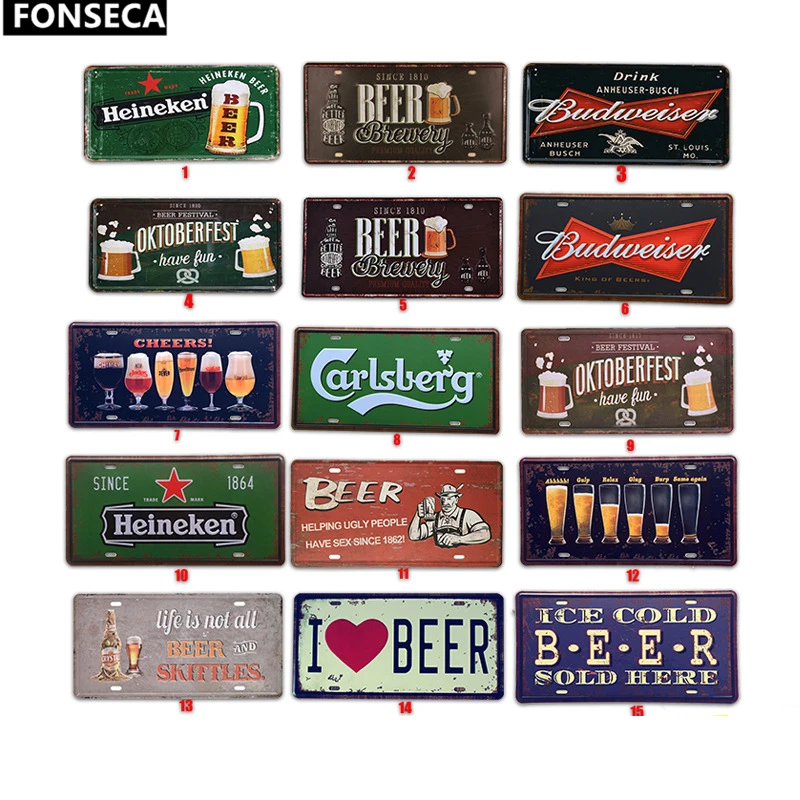 Beer Tin Sign Metal Car Plate License Vintage Shabby Pub Bar Wall Plaques Posters Restaurant Rome Decor Hanging Paintings | Дом и сад