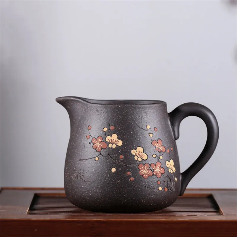 Yixing Purple Clay Carved Hand-painted Plum Fair Cup with Handle Tea Set Office Drinkware Handmade Cha Hai Household | Дом и сад