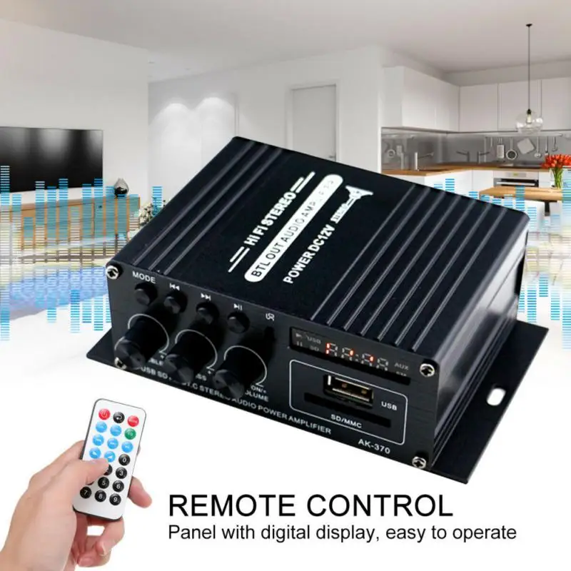 

AK370 400W Power Amplifier Audio Karaoke Home Theater Amplifier 2 Channel Bluetooth-compatible Class D Amplifier USB SD AUX
