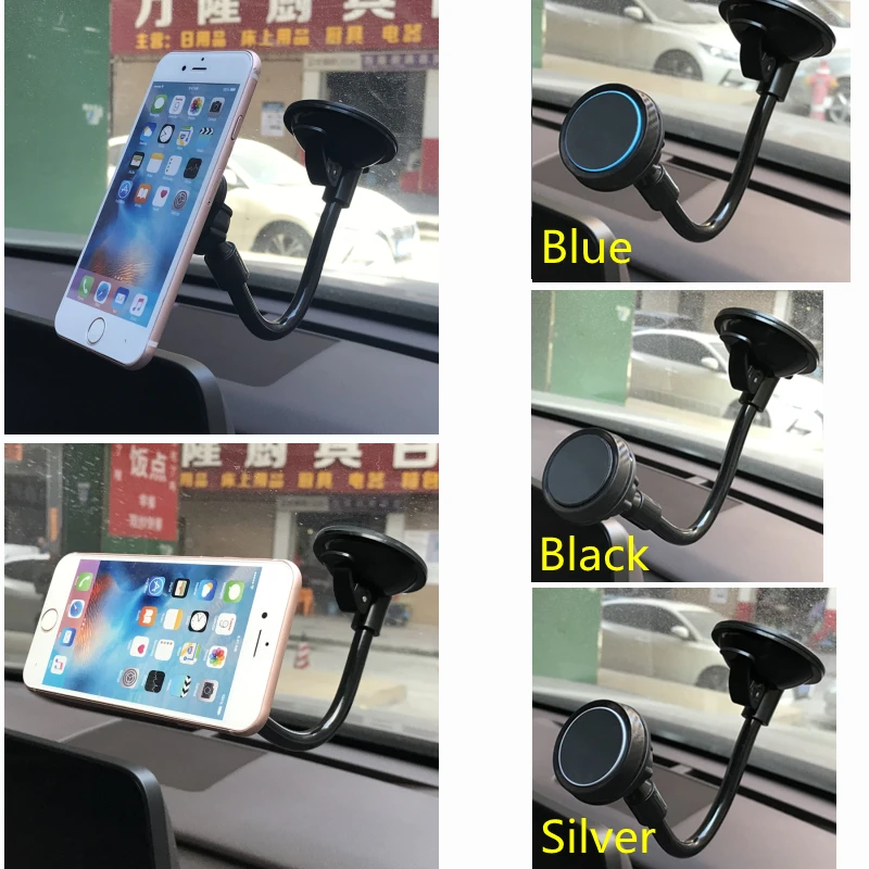 flexible long arm magnetic car phone holder silicon pad strong sucker magnet phone stand holder for smartphone car accessories free global shipping