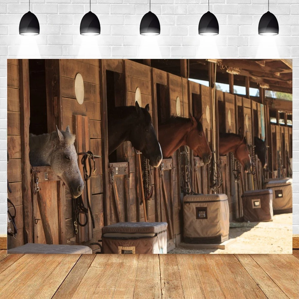Виниловый фон для фотосъемки с изображением фермы сарая лошади ковбоя зимнего