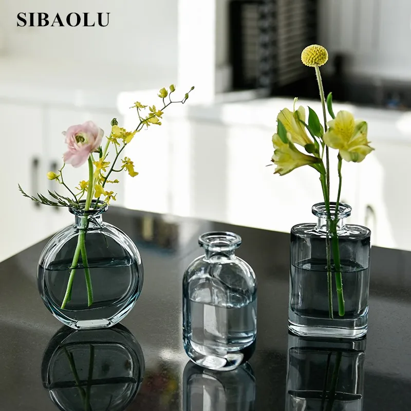 Скандинавская прозрачная ваза INS настольная Цветочная композиция маленькая