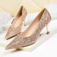 2020 new spring women pumps high thin heels pointed toe sexy bling bridal wedding women shoes gold high heels