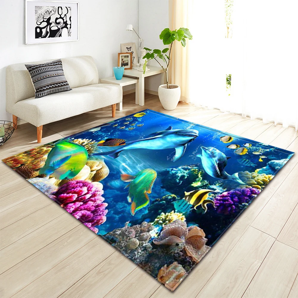 

3D underwater world pattern living room coffee table decoration non-slip large carpet bedroom tatami mat children's room carpet