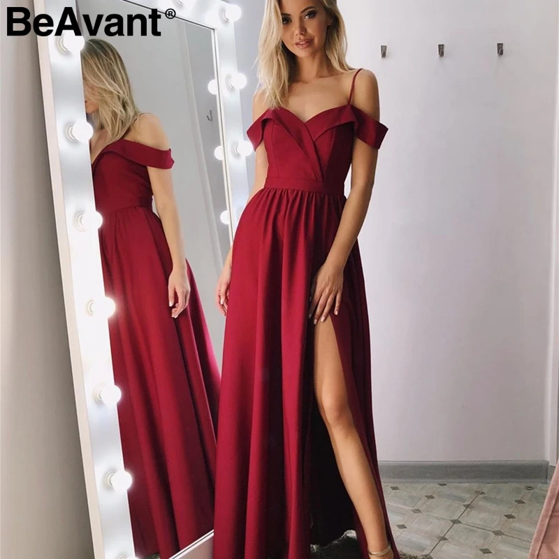 BeAvant сексуальное с v образным вырезом открытыми плечами красное макси платье