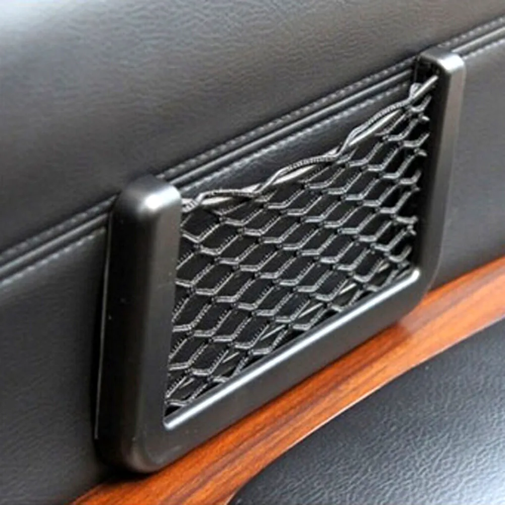 universal car seat side back storage net bag phone holder pocket organizer multifunction stick on mesh pocket phone accessories free global shipping