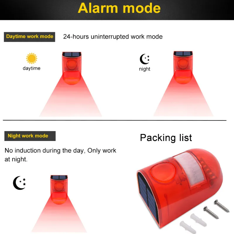 Солнечная сигнальная лампа 110 дБ Предупреждение ющий звук 6led красный светильник