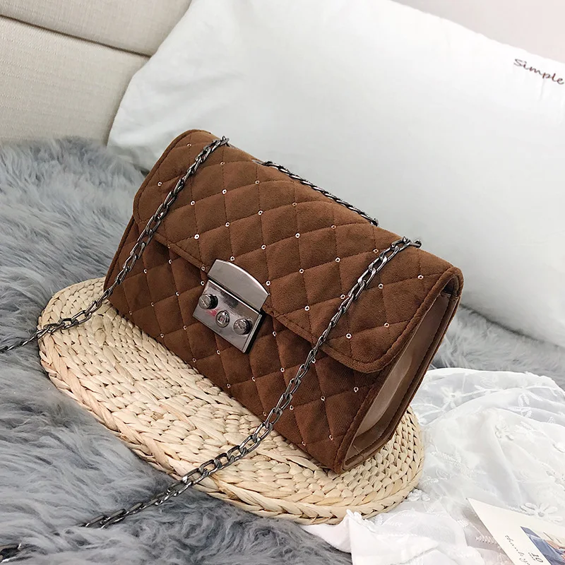 Новая модная женская сумка Корейская версия диких бриллиантовых цепей шерстяная