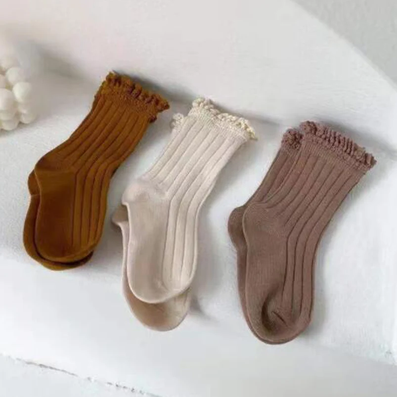 Calcetines hasta la rodilla de algod&oacute;n acanalado para ni&ntilde;a peque&ntilde;a, medias de tubo largo, ropa para ni&ntilde;o, calentadores de piernas, primavera y oto&ntilde;o-1