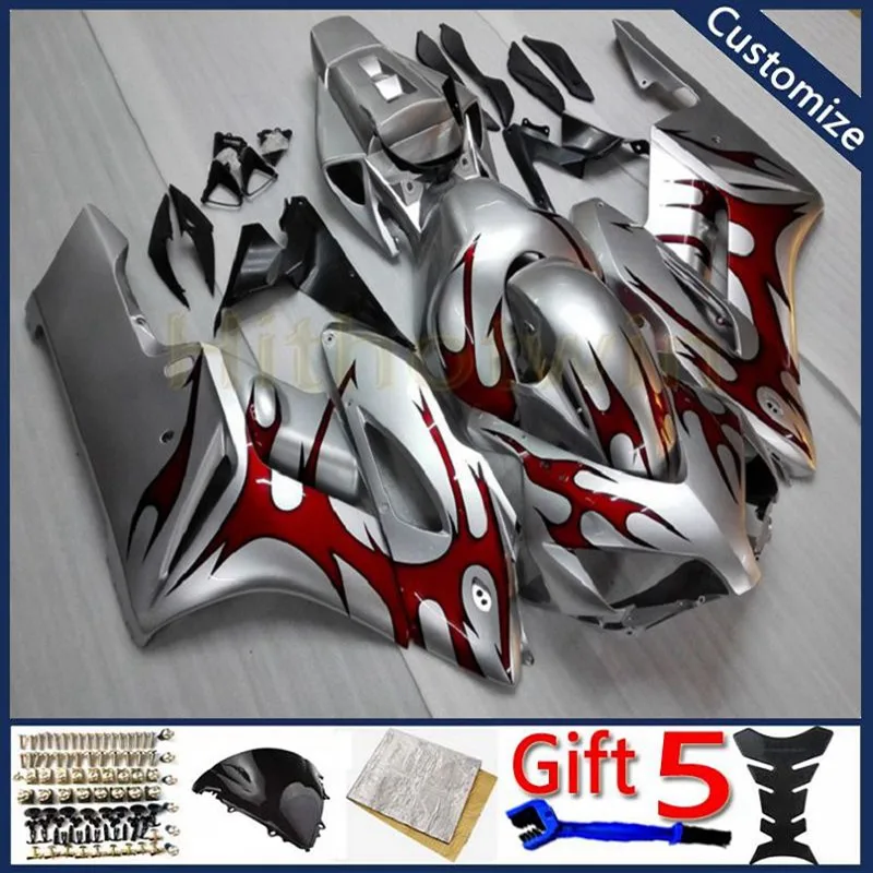 

Корпус обтекателя мотоцикла для CBR1000RR 2004 2005 CBR 1000 RR 04 05 ABS Комплект Панелей двигателя литьевая форма красное пламя серебро