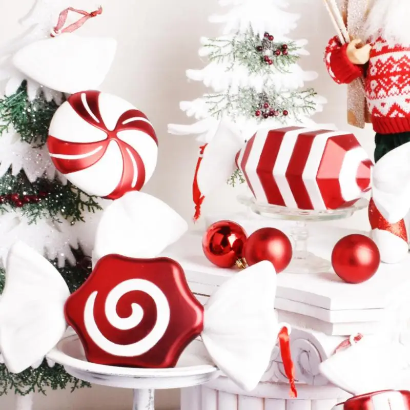 

Christmas Candy Ornaments Colorful Candy Ball Pendant Wedding Props Decorations Red And White Props Christmas Party Decorations