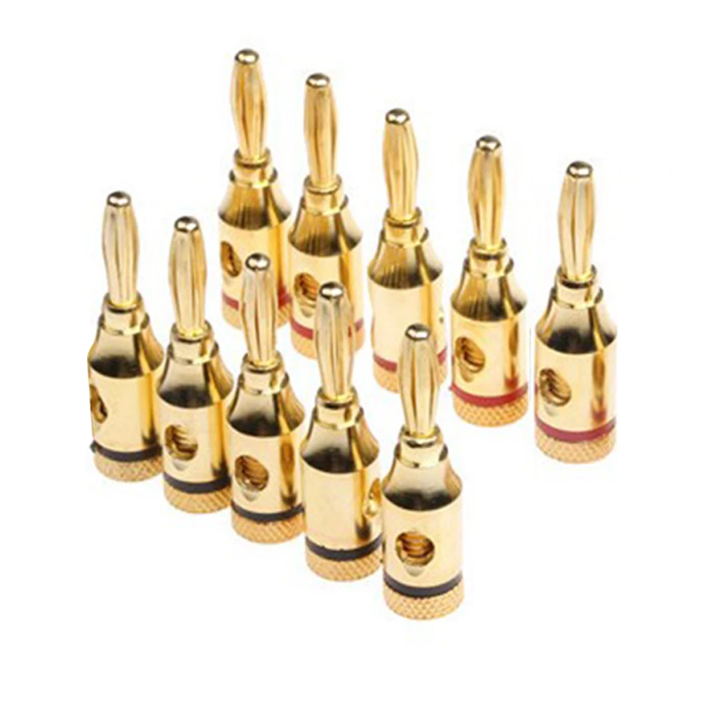 

10Pcs 24k Gold-Plated 4mm Banana Plug Musical Cable Wire Audio Speaker Connector1