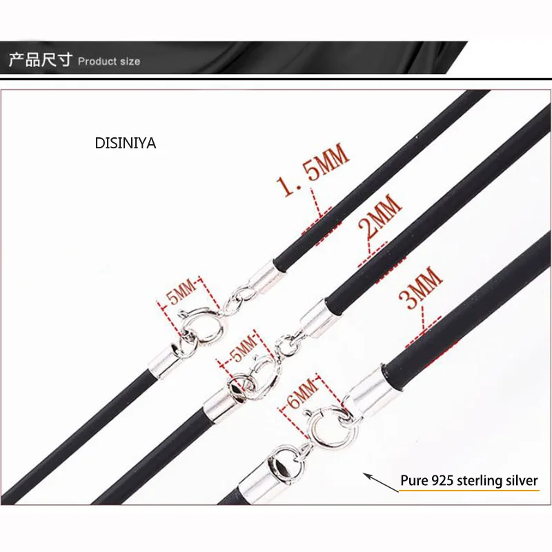 Черный кожаный шнурок из резины колье чокер стерлингового серебра 925 пробы с