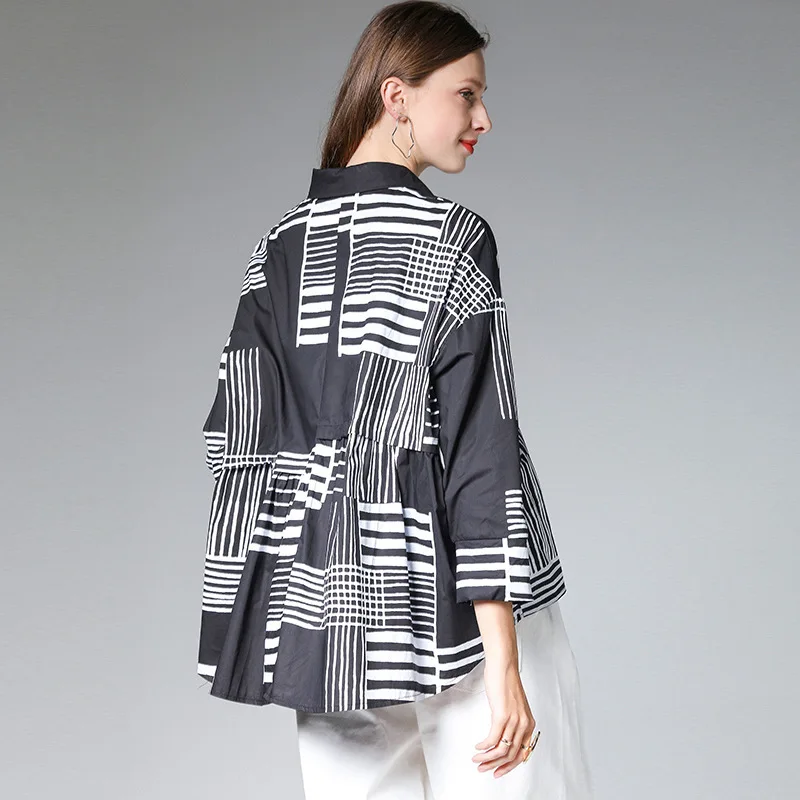 LANMREM can ship весна 2020 новинка рукав три четверти белый черный принт универсальная