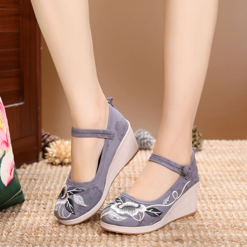 

Embroider Wedges Heels Platform Shoes for Women Canvas Outdoor Shoes Casual Fashion Spring Autumn Shoes Woman Vulcanize Shoes