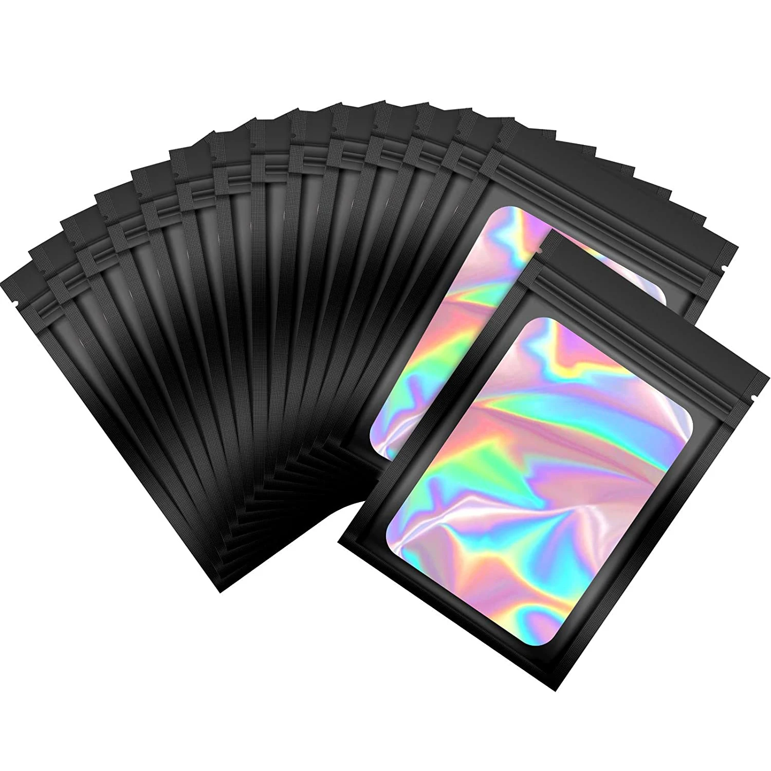 

100 Pc Smell Proof Mylar Bags Resealable Odor Proof Bags Holographic Packaging Pouch Bag With Clear Window For Food