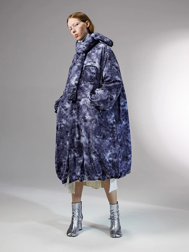 IRINACH105 2020 зимняя новая коллекция тай-дай ткань оверсайз длинный женский белый