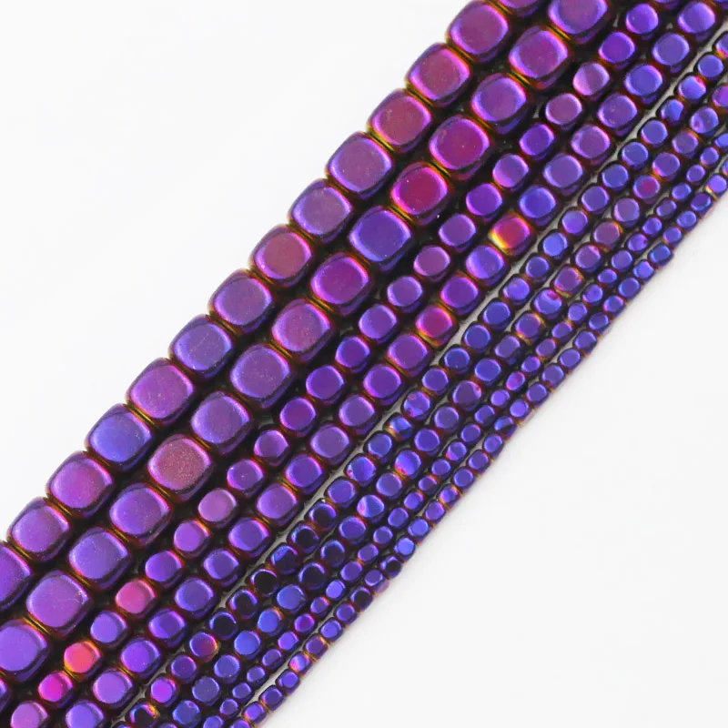 

Purple Square Cube Hematite Natural Stone 2/3/4/6MM Spacers Charm Loose Beads For Jewelry Making Diy Bracelets Pendant Findings