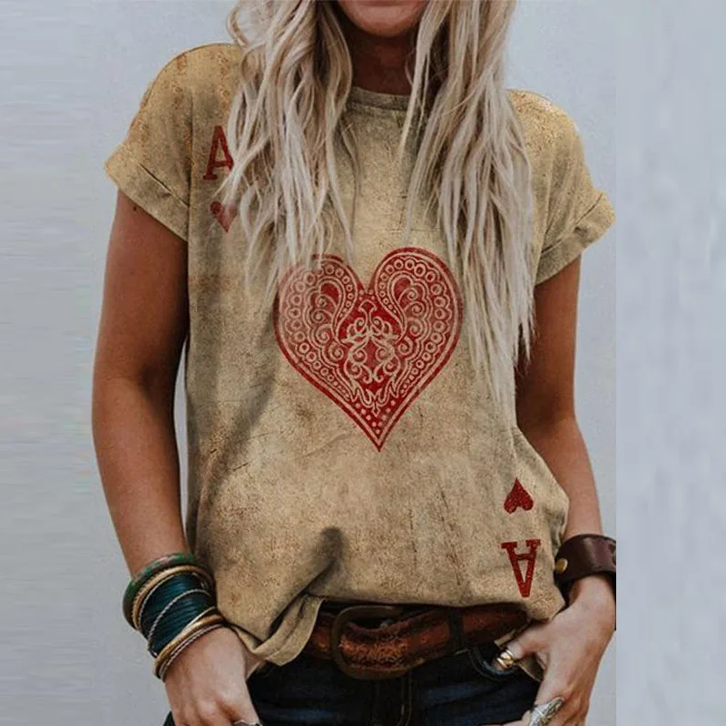 

Women's Summer Round Neck Casual Loose Valentines Day Unique Heart Shaped Faded T Shirt S-5XL