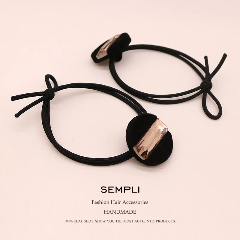 Sempli черный Цвета нейлон Эластичный со стразами для волос резинки женщин