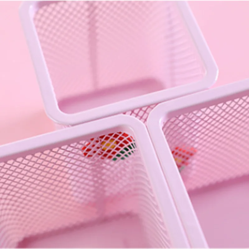

1pc Pink Metal Pen Holder Office Organizer Cosmetic Square Pencil Pen Stand Holders Stationery Container Office School Supplies
