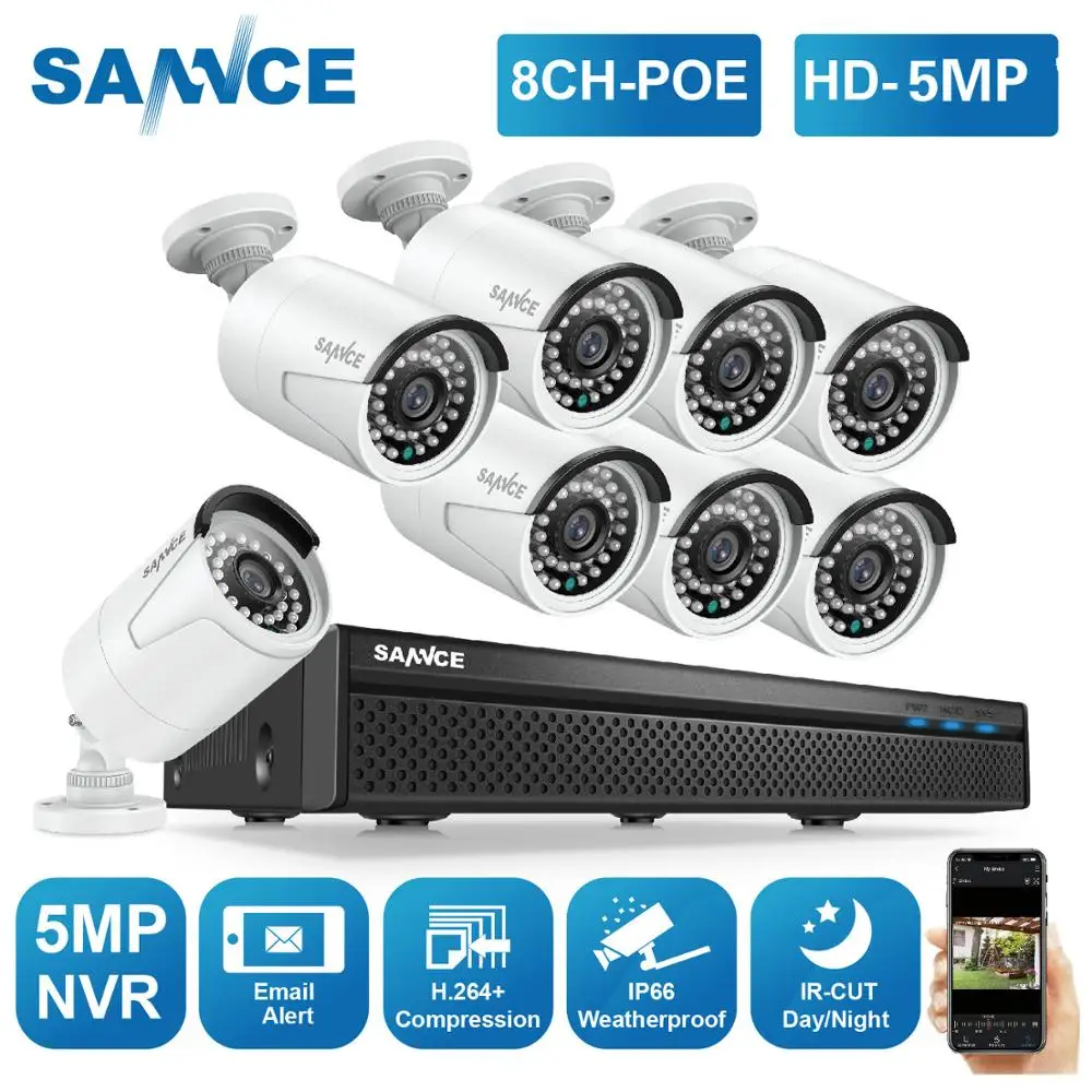 SANNCE 8CH 5MP FHD POE видео система безопасности H.264 + NVR с 4X 8X Открытый водонепроницаемый