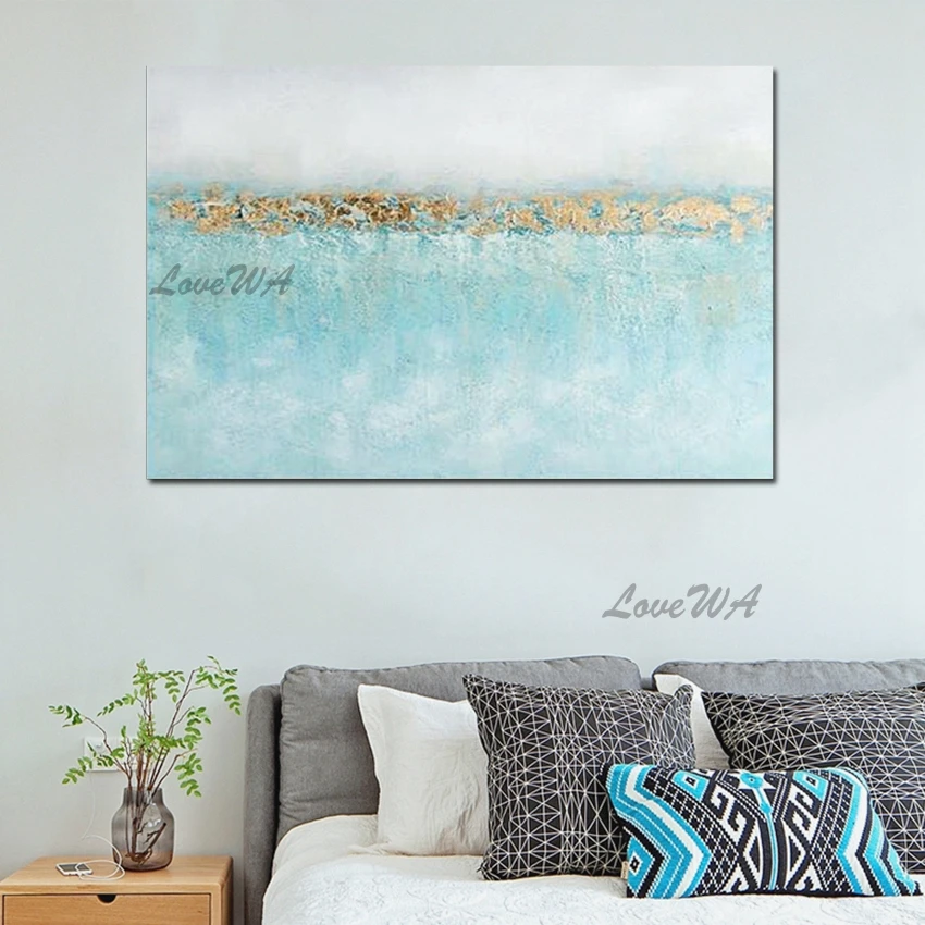 Простой дизайн абстрактная 100% ручная роспись синяя картина маслом настенная