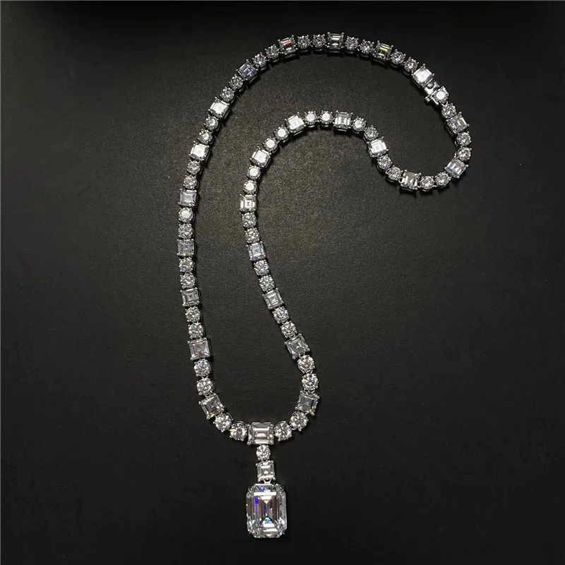 Роскошные изумрудная огранка 12ct бриллиантового колье 100% реальные 925