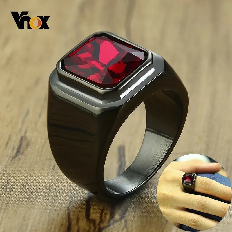Мужское кольцо Vnox из нержавеющей стали с крупным камнем черного и золотого цвета