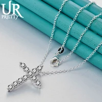 urpretty 925 sterling silver cross pendant necklace 1618202224262830 inch snake chain for woman party wedding jewelry