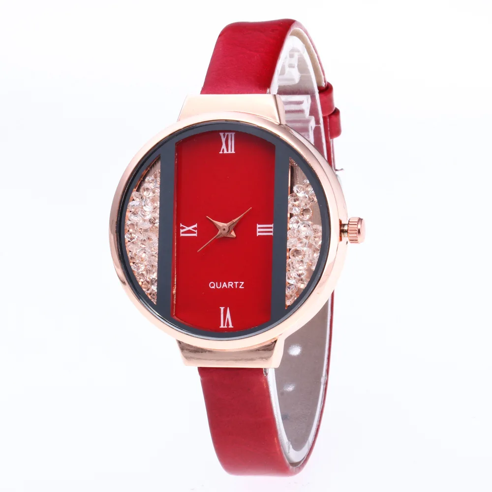 red AICSRAD креативные женские роскошные кожаные часы модные кварцевые часы под платье женские часы наручные часы Прямая поставка - Цвет: red