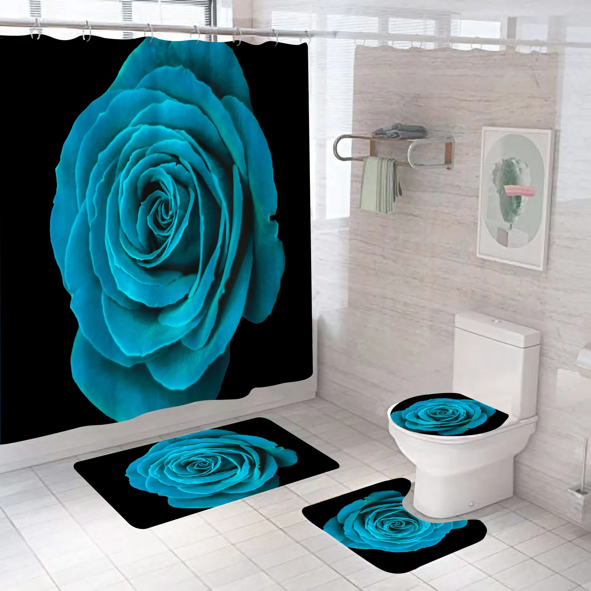 

3D digital printing personalized style flower series home bathroom bathroom shower curtain three-piece suit