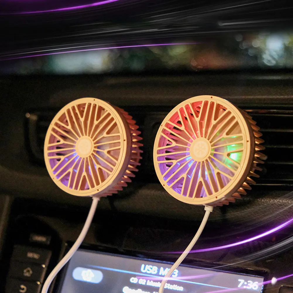 

Car Cooling Fan Universal Adjustable Angle Dual Head USB Powered 3-Speed Adjustable Car Dashboard Cooling Air USB 7 Blade Fan