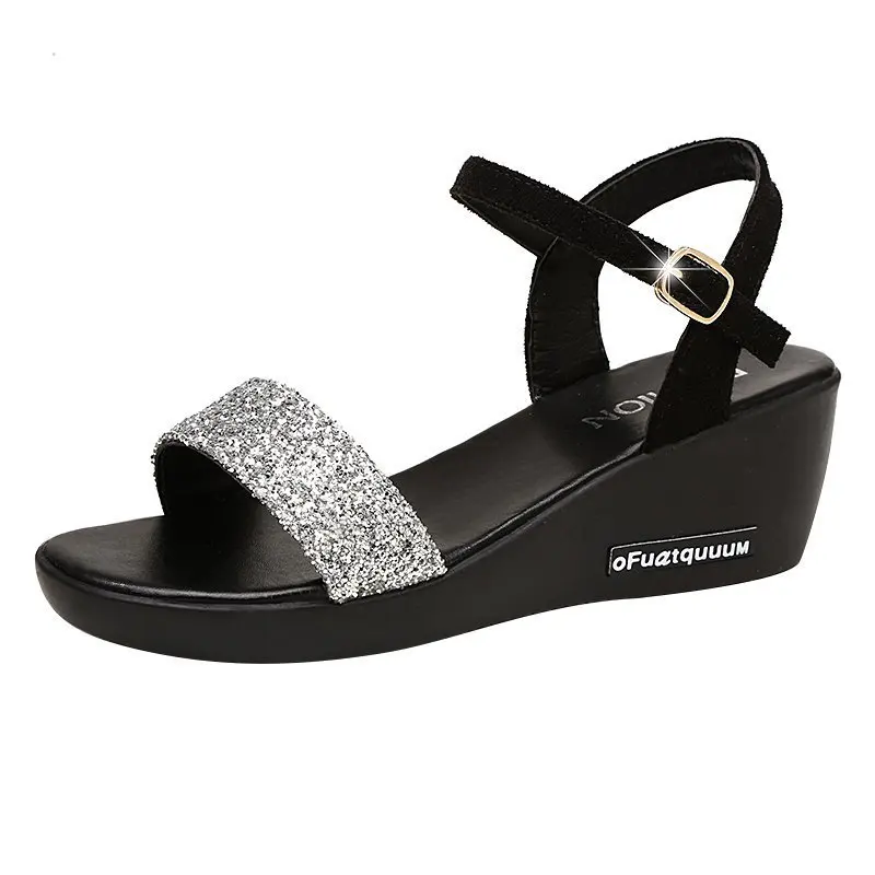 

Fashion Womens Shoes 2021 Clogs With Heel Wedge Sandals Summer Suit Female Beige Luxury Thick Low Platform Velvet Black Girls Ne