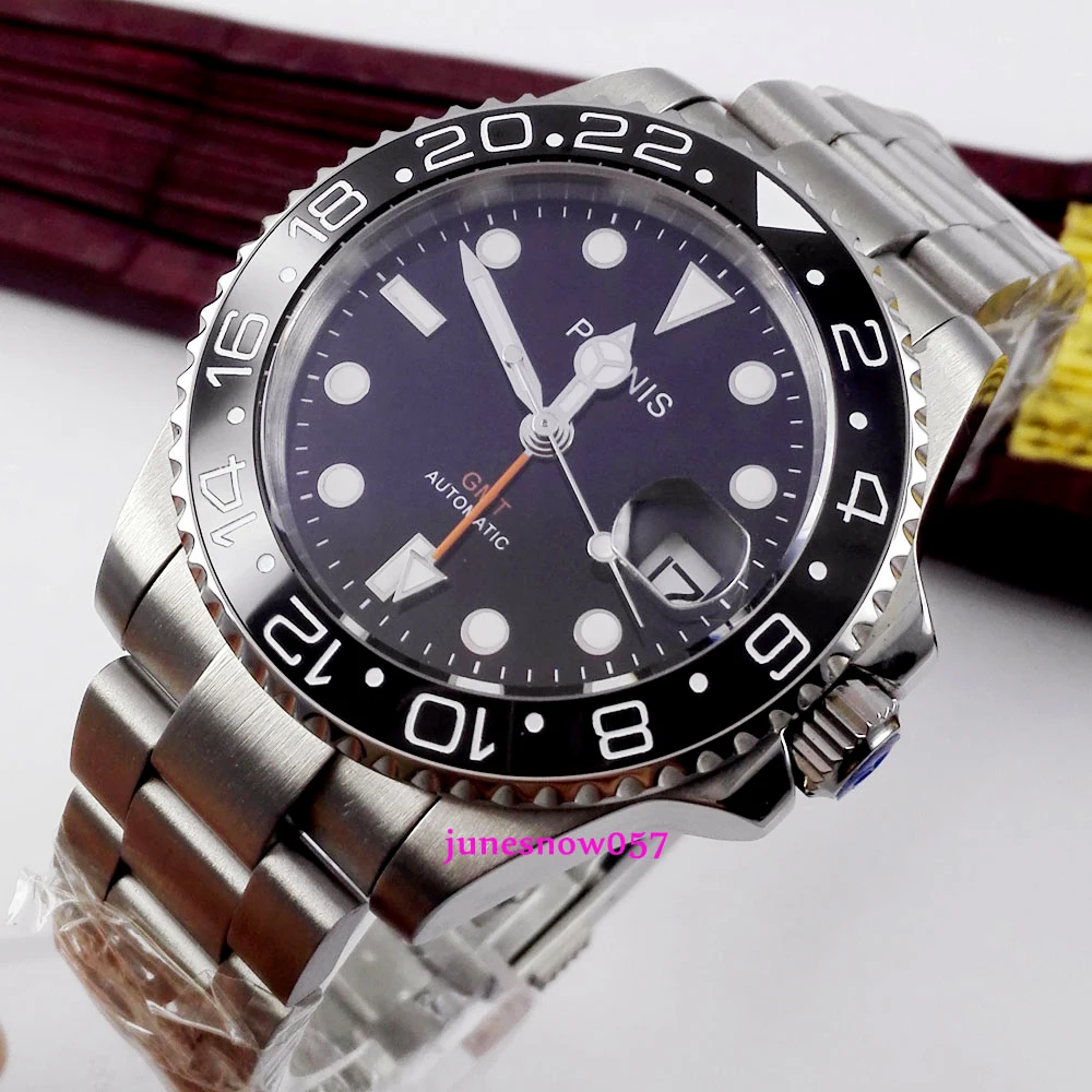 Часы наручные parnis GMT 3804 Мужские автоматические светящийся керамический с черным