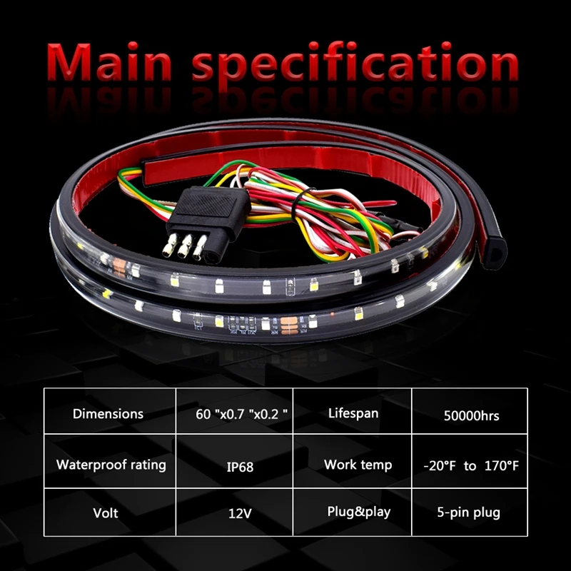 60 Inch LED Truck Tailgate Light Bar Strip Tail Brake Backup Reverse Turn Signal Running Lights for Pickup Trailer SUV RV VAN Ca |