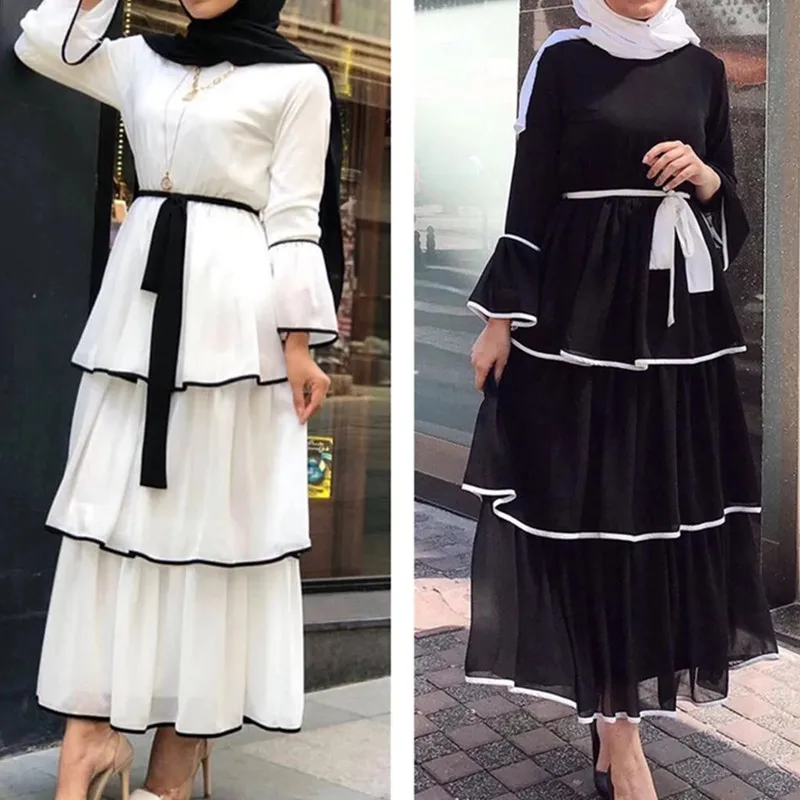 

Abaya Dubai Turkey Muslim Dress Kaftan Caftan Chiffon Islamic Clothing For Women Ramadan Layered Round Neck Robe