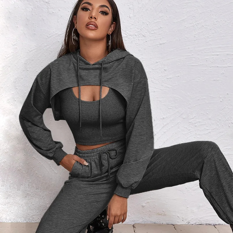 

Women's fall/winter hoodie, vest, hoodie, sweatpants, three piece jogging suit