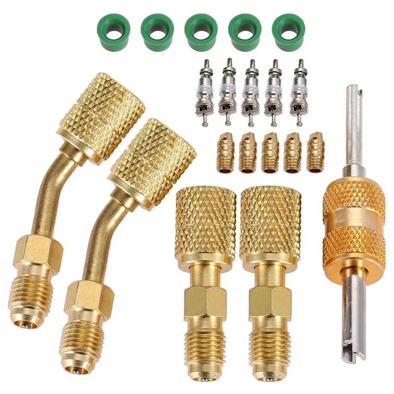 

R410A Adapter for Mini Split System, Charging Vacuum Port Adapter, 5/16 Female 1/4 Male Flare, Valve Core Remover